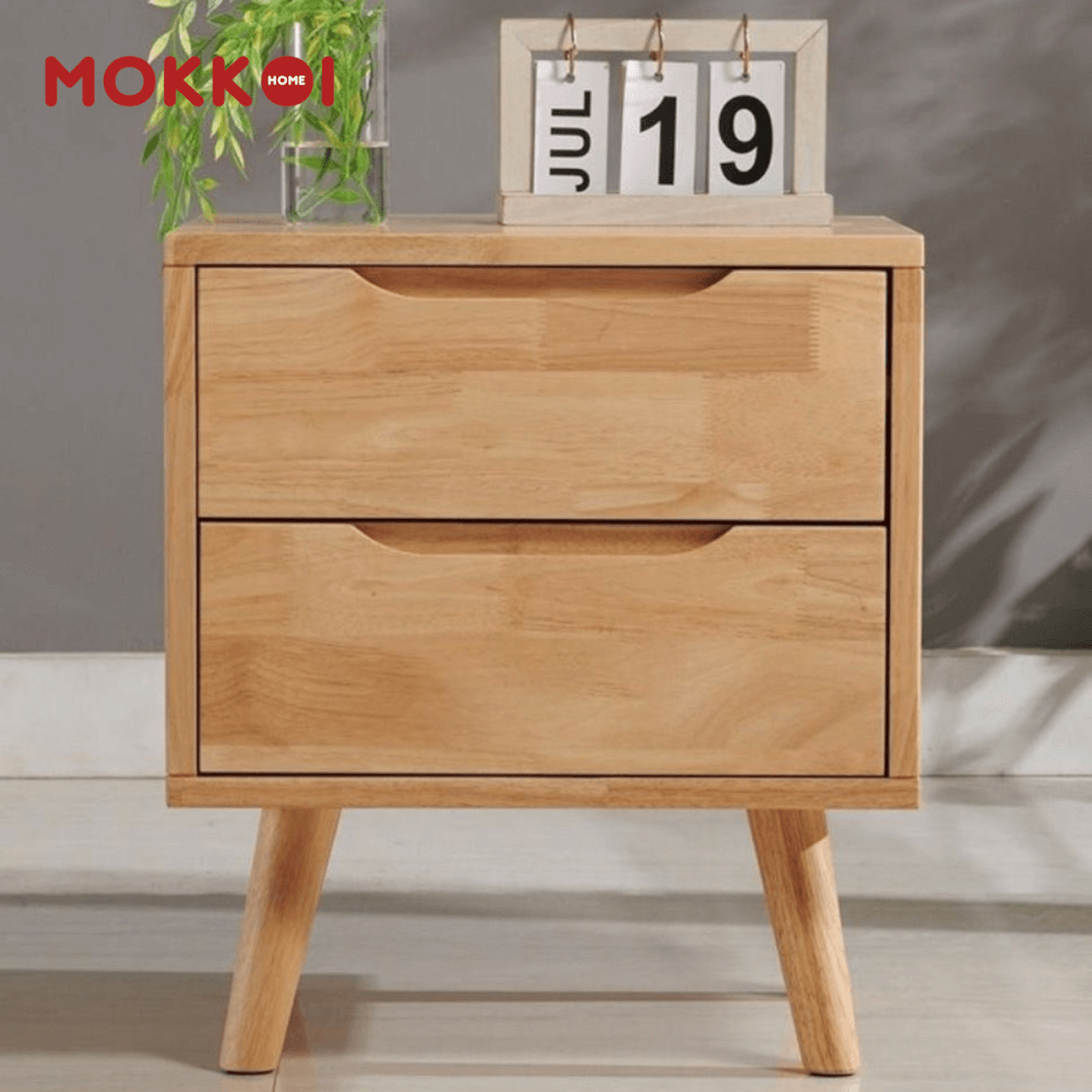 ตู้ข้างเตียงไม้ยางพารา 2 ลิ้นชัก MOKKOI HOME รุ่น SOMA-02 สีไม้ธรรมชาติ